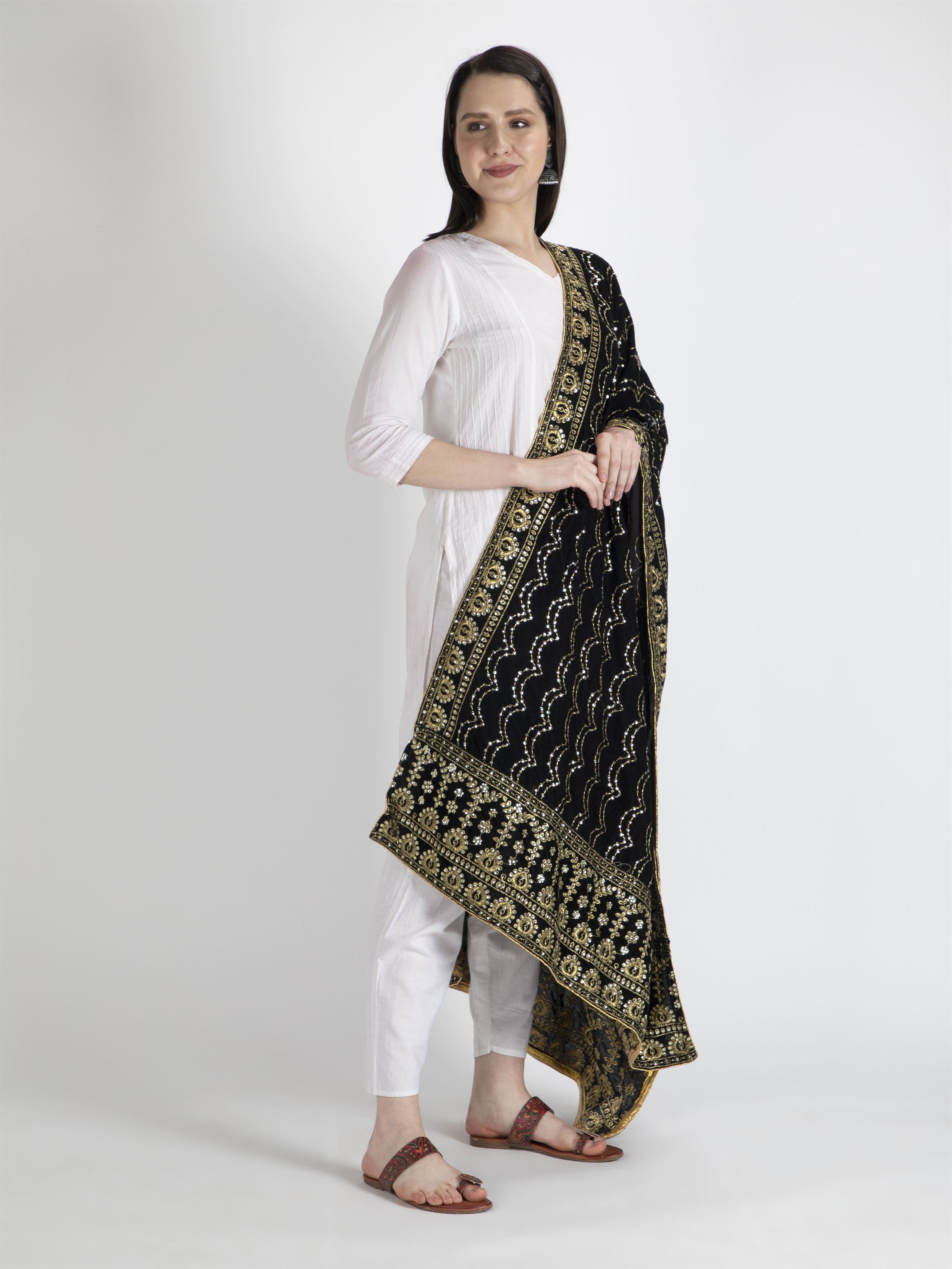 black embroidered velvet dupatta-MCRCVD7151-3