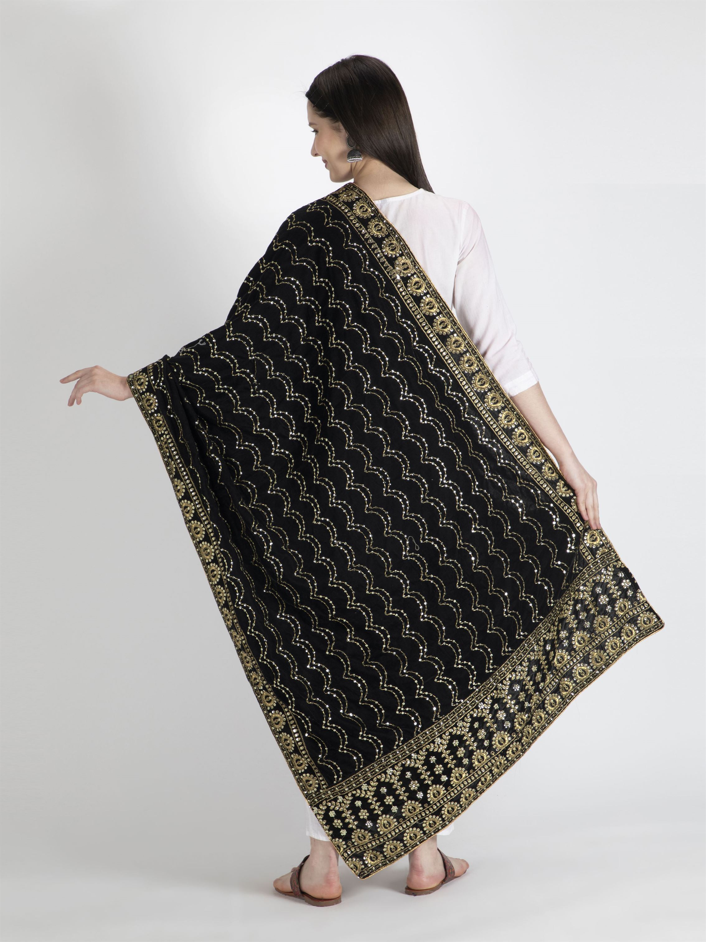 black embroidered velvet dupatta-MCRCVD7151-4