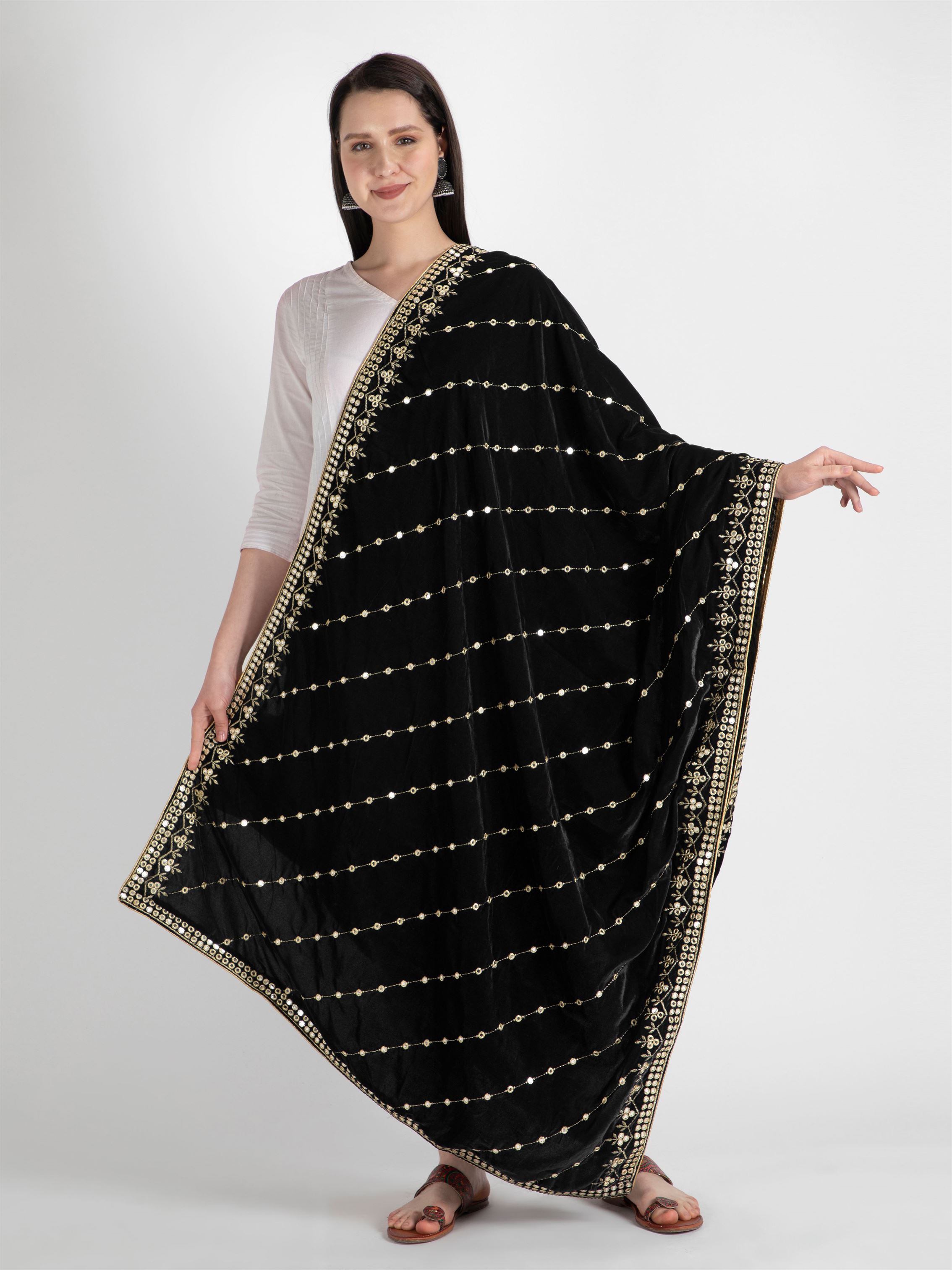 black embroidered velvet dupatta-MCRCVD7161-1