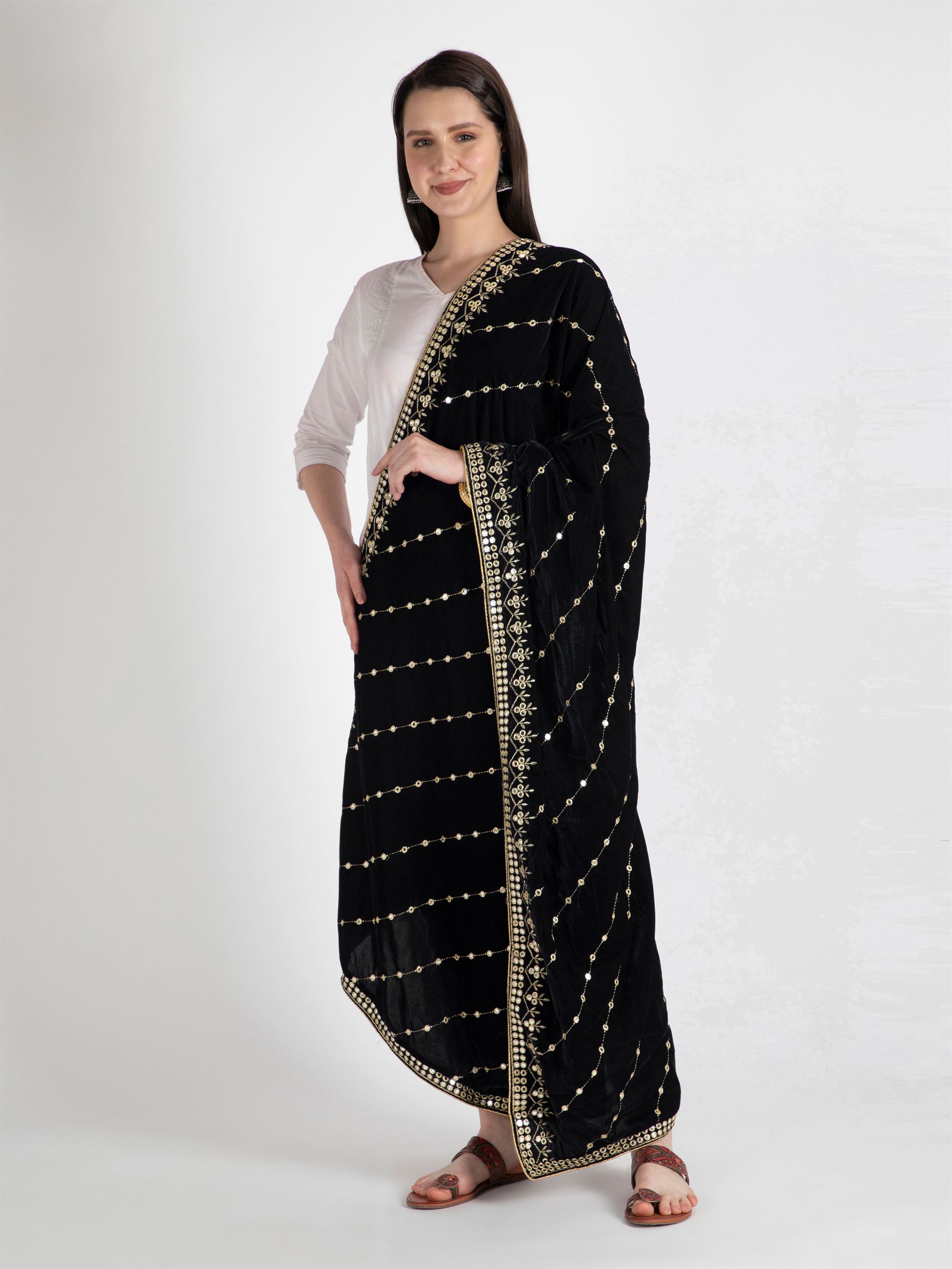 black embroidered velvet dupatta-MCRCVD7161-2