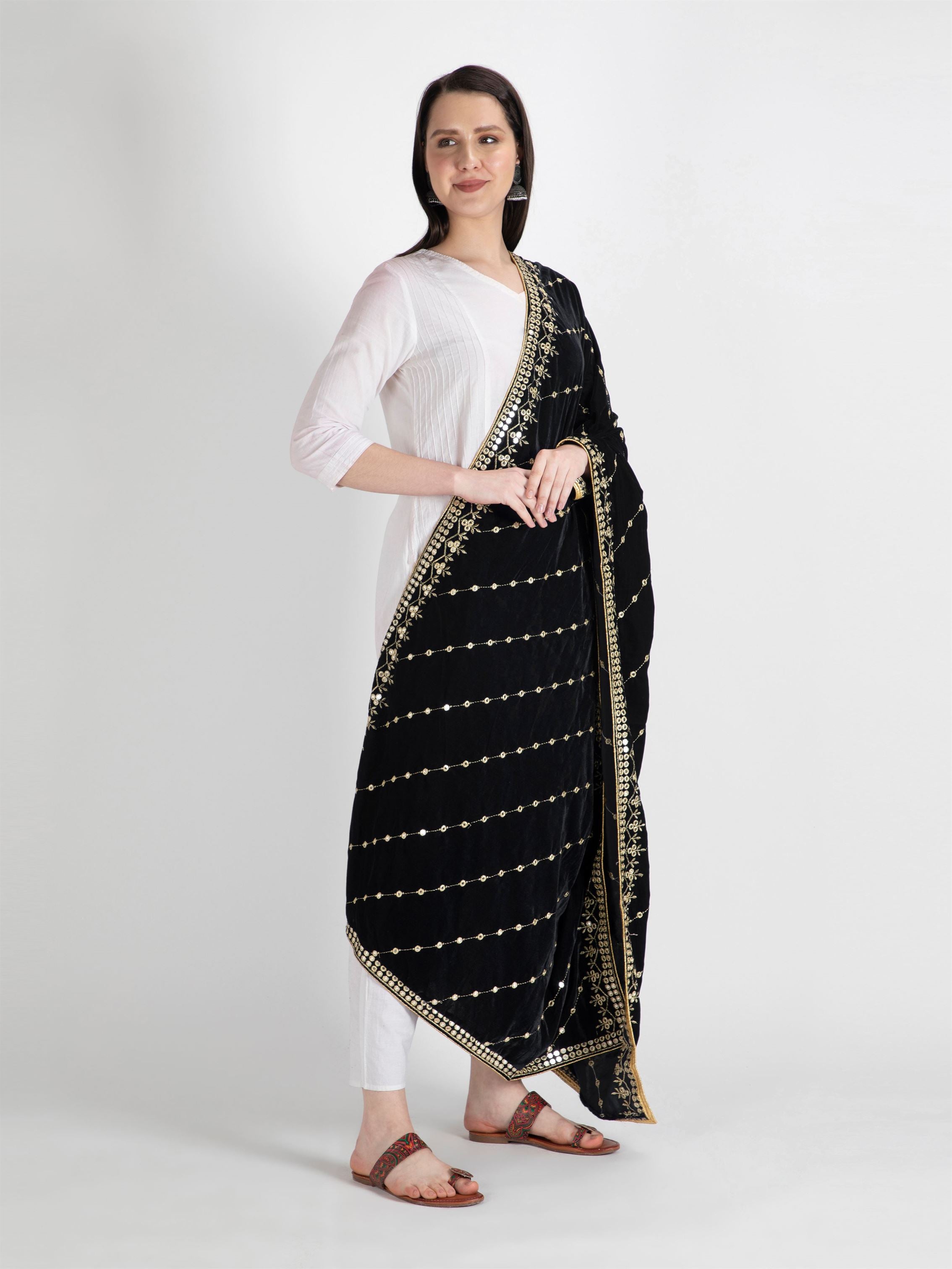 black embroidered velvet dupatta-MCRCVD7161-3