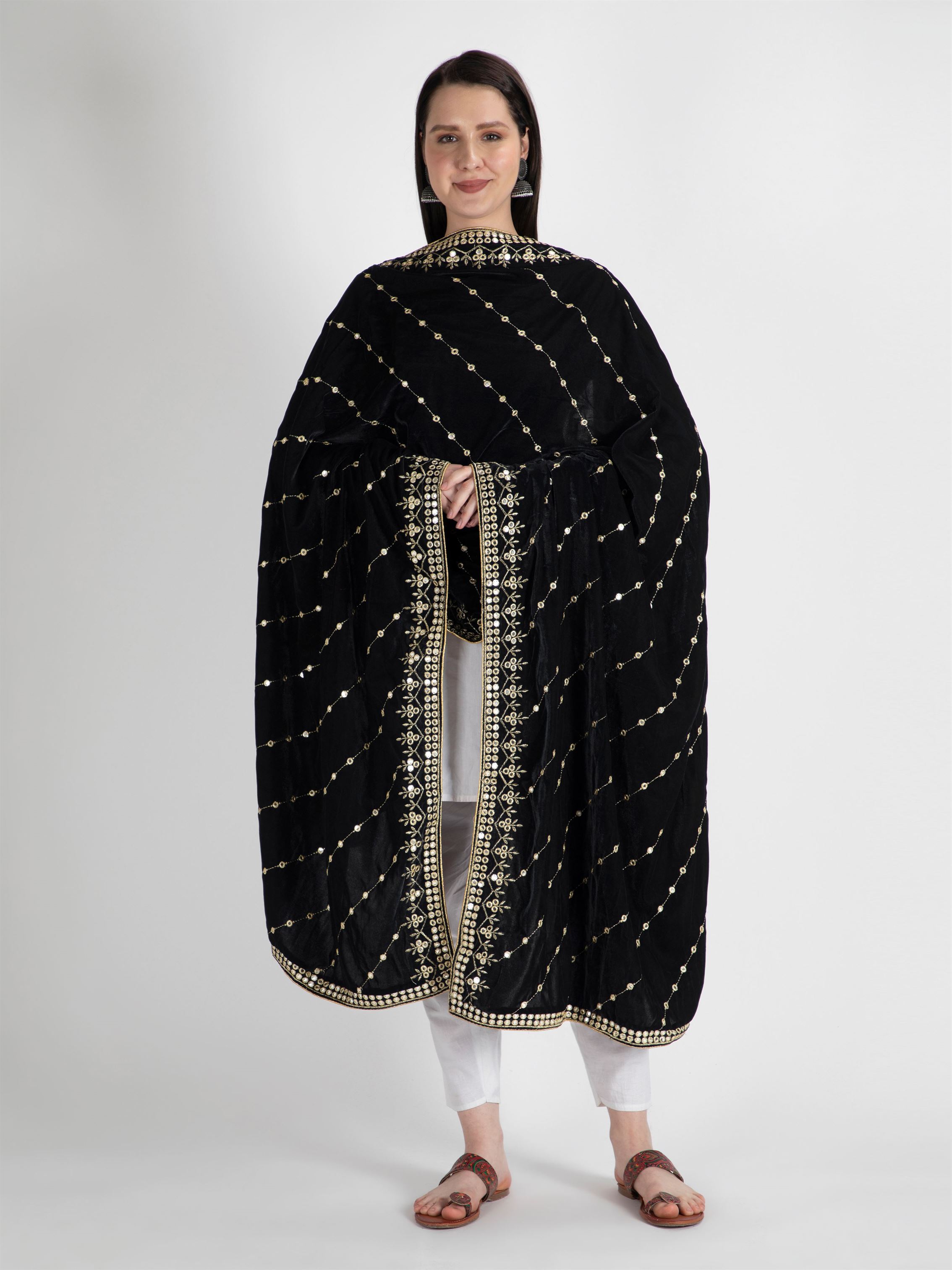 black embroidered velvet dupatta-MCRCVD7161-4