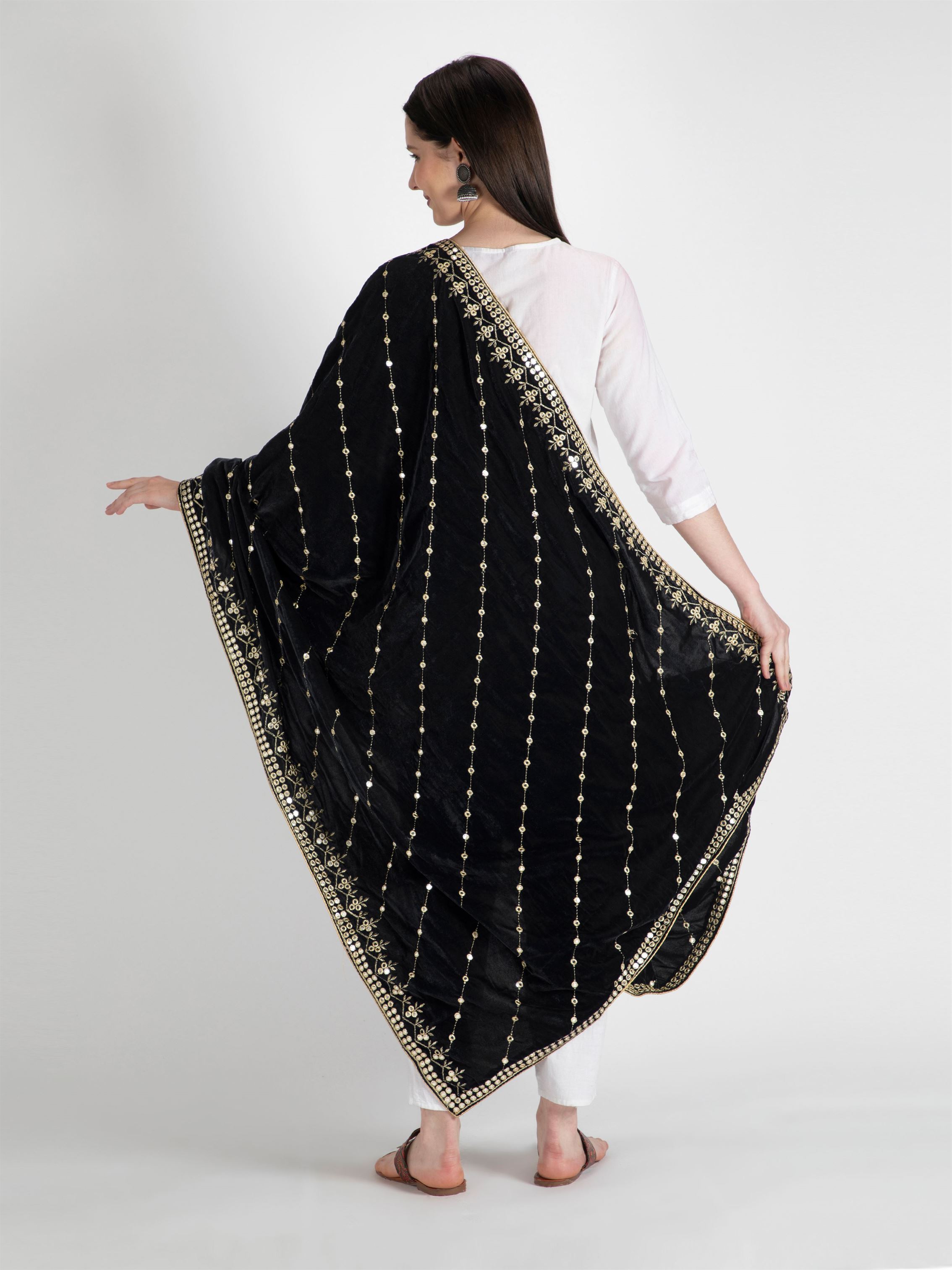 black embroidered velvet dupatta-MCRCVD7161-6