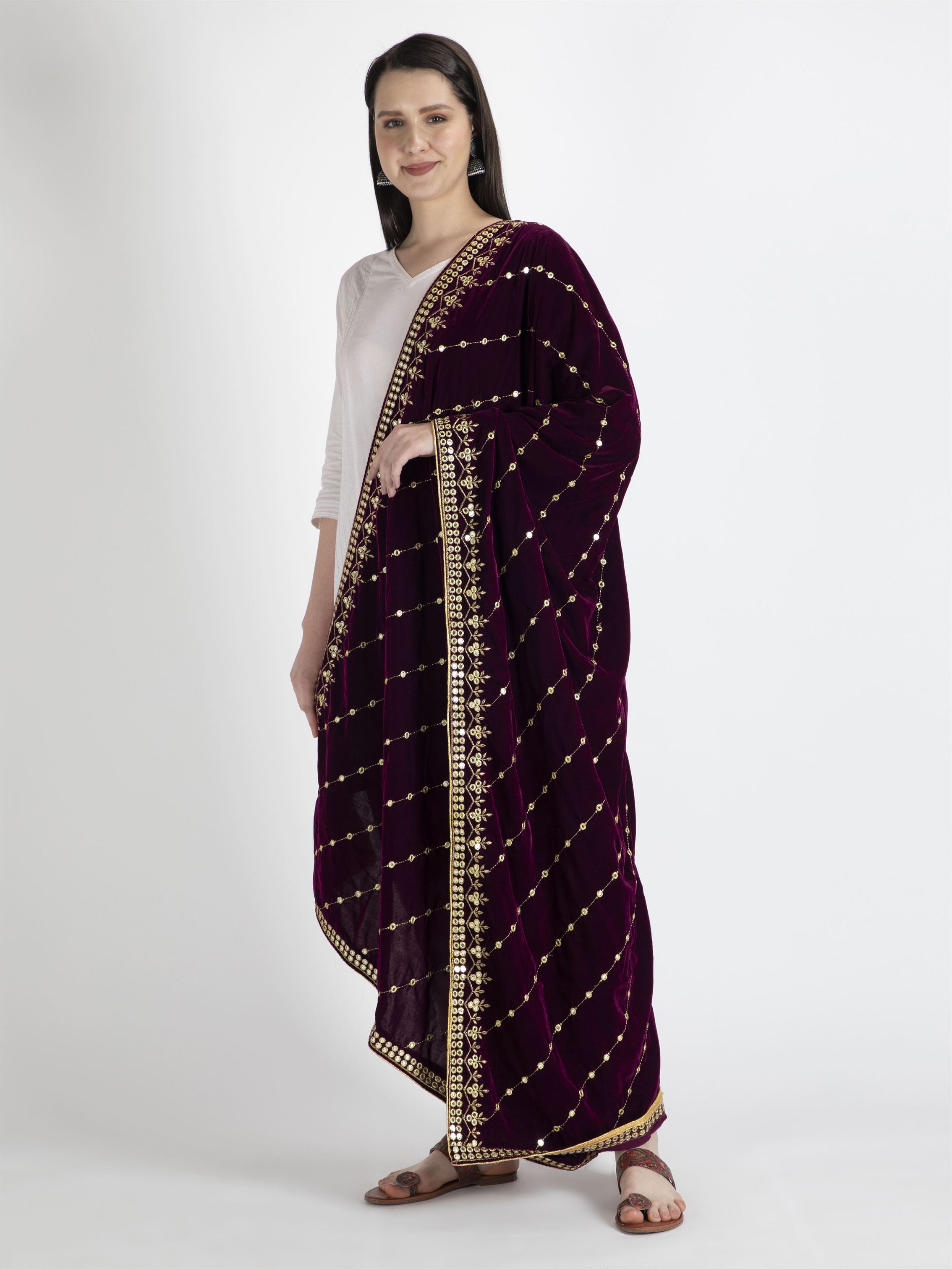 purple embroidered velvet dupatta-MCRCVD7162-2