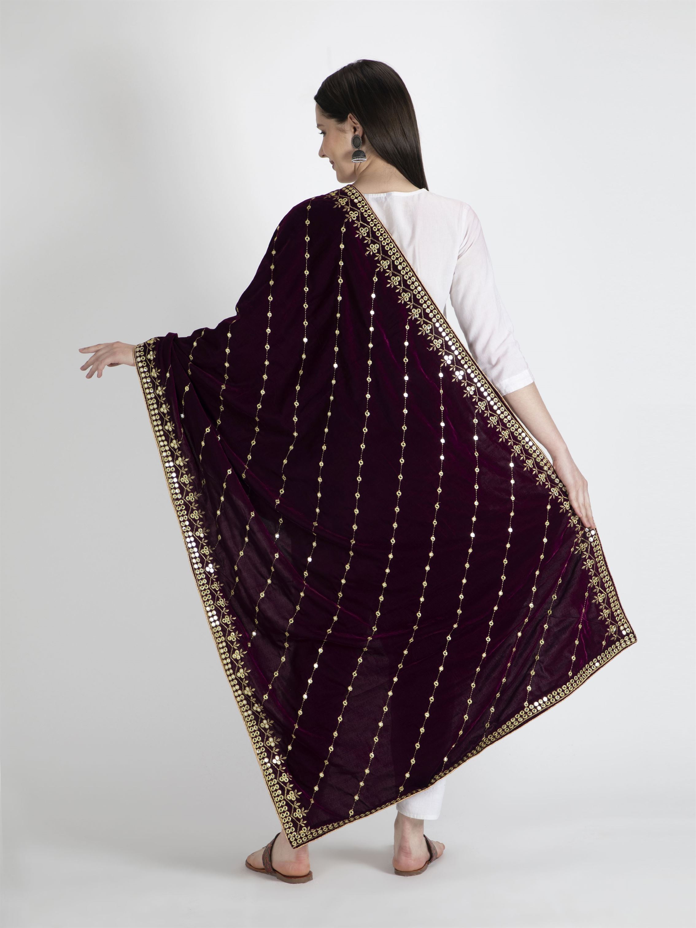 purple embroidered velvet dupatta-MCRCVD7162-4