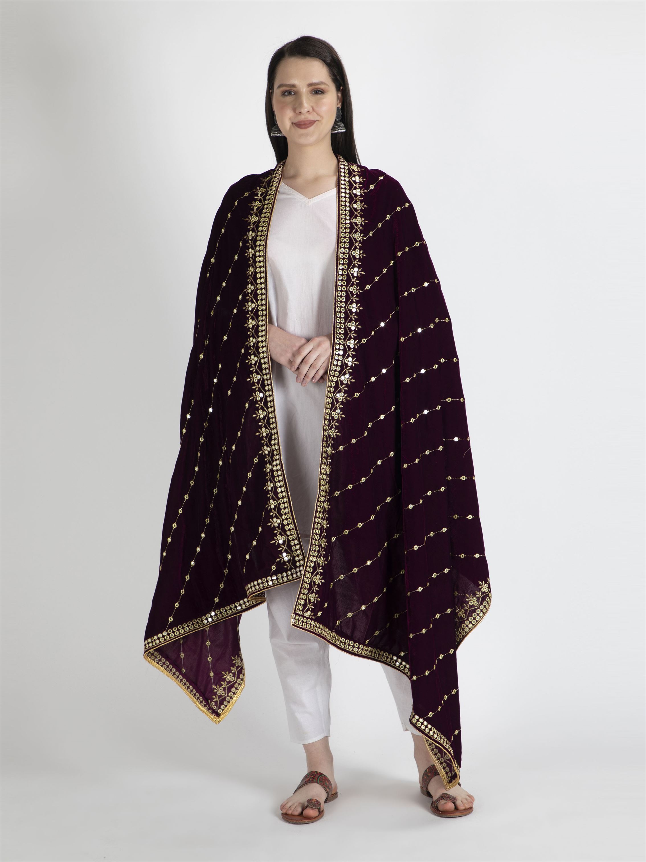 purple embroidered velvet dupatta-MCRCVD7162-5