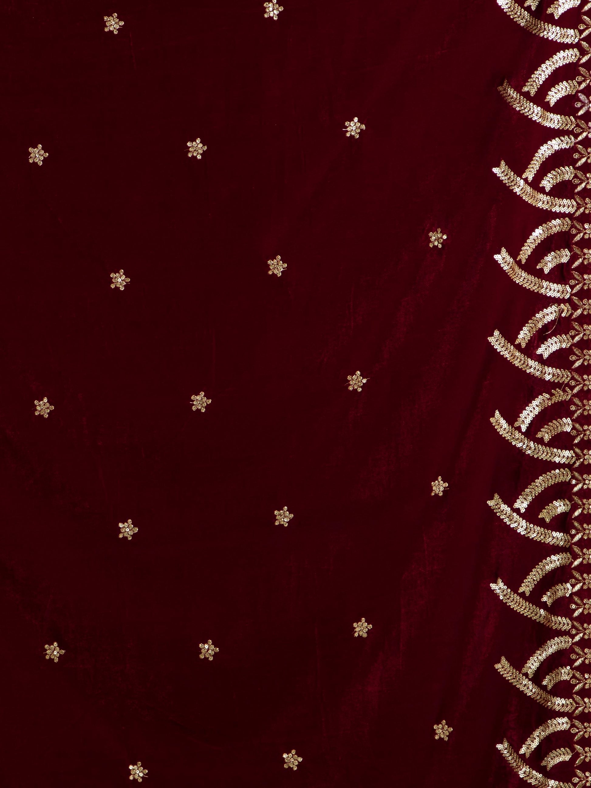 maroon embroidered velvet dupatta-MCRCVD7174-6