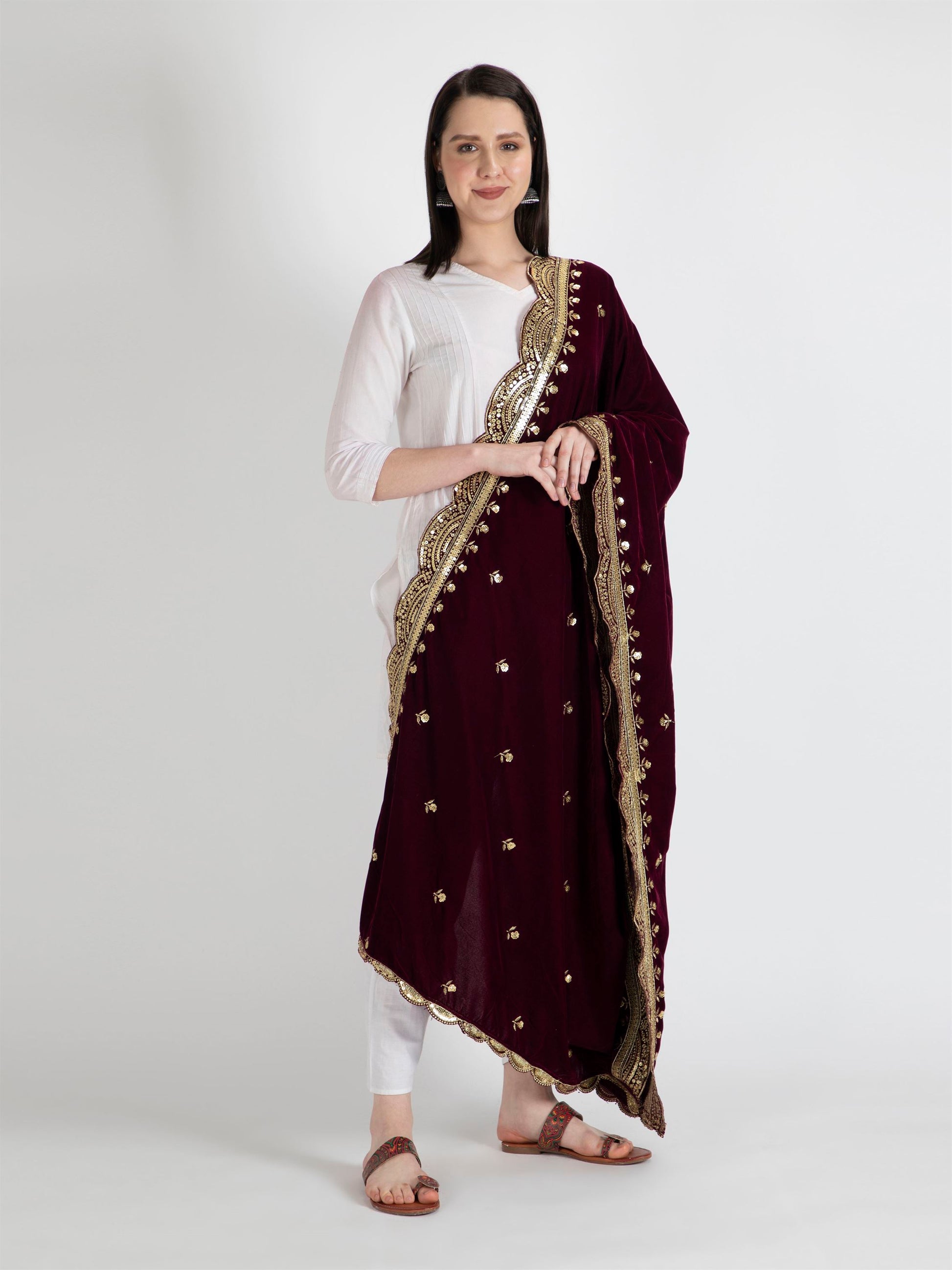 purple embroidered velvet dupatta-MCRCVD7182-3