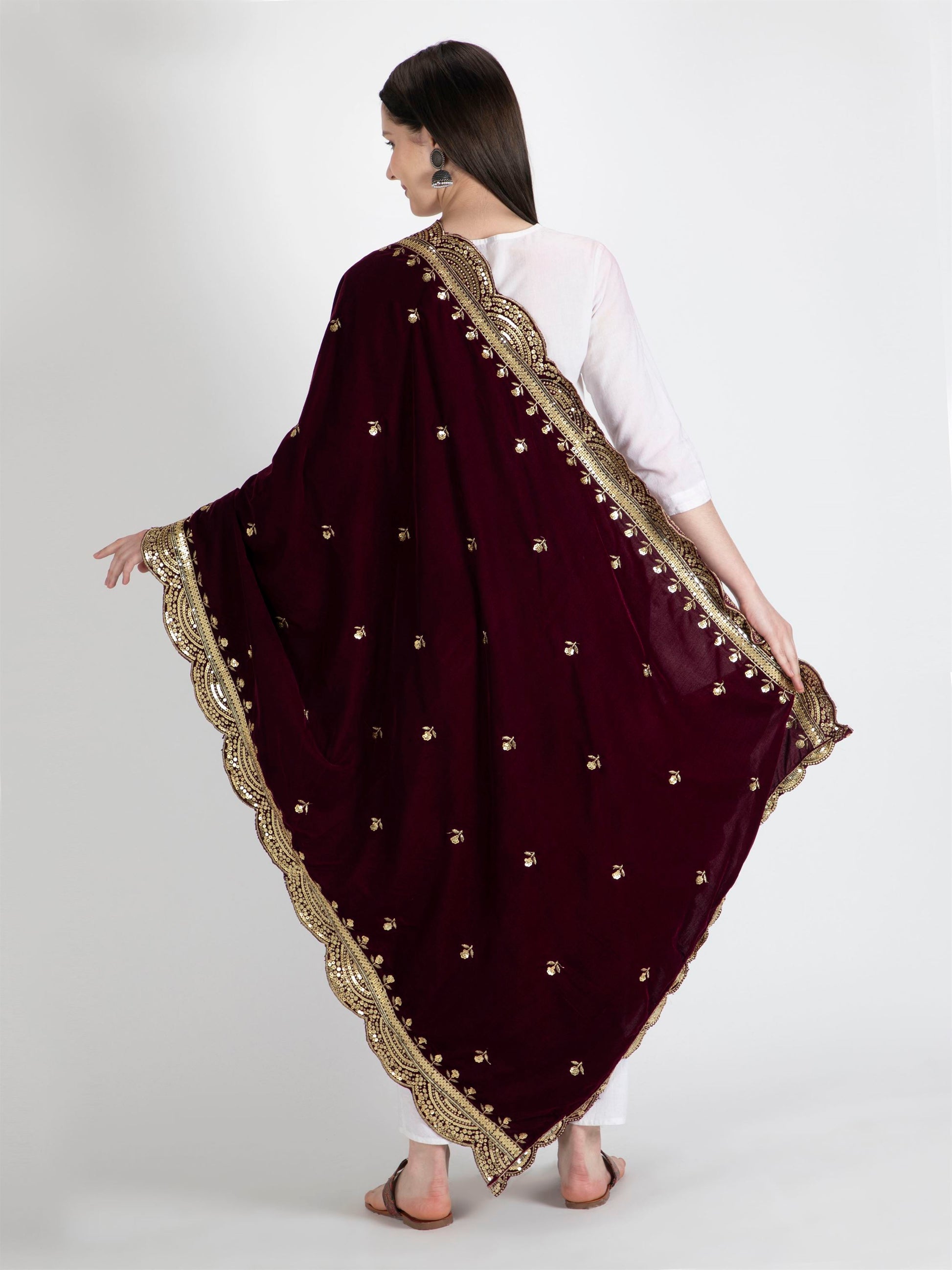 purple embroidered velvet dupatta-MCRCVD7182-4