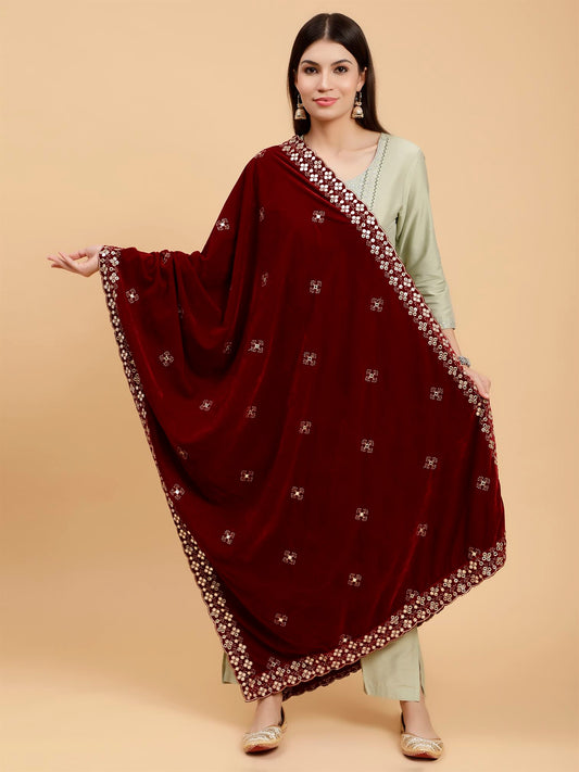 maroon-embellished-velvet-dupatta-MCRCVD7264