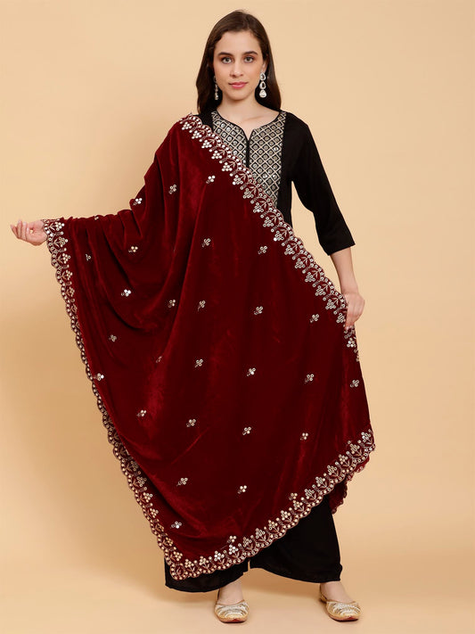maroon-embellished-velvet-dupatta-MCRCVD7384